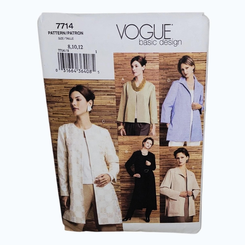 Vogue Pattern 7714 Basic Design Misses Petite Jacket Coat Sz 8-12 Very Easy 2003